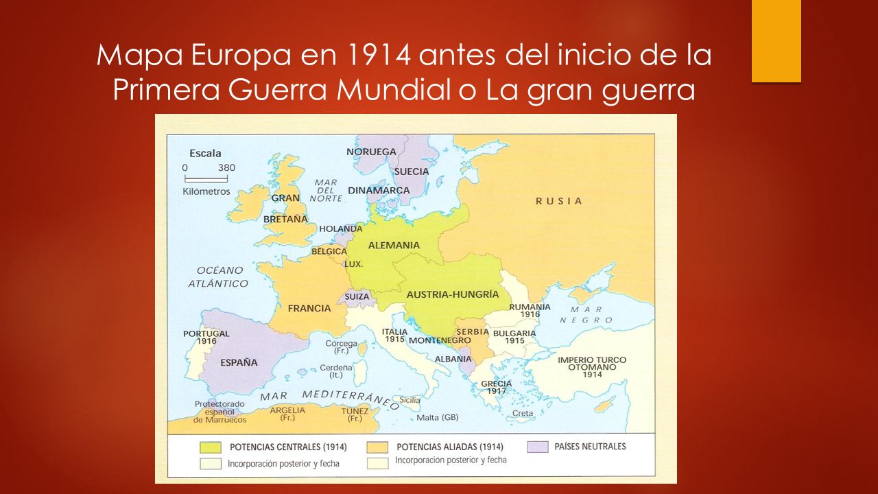 Mapa Europa en 1914 antes del inicio de la Primera Guerra Mundial o La gran guerra