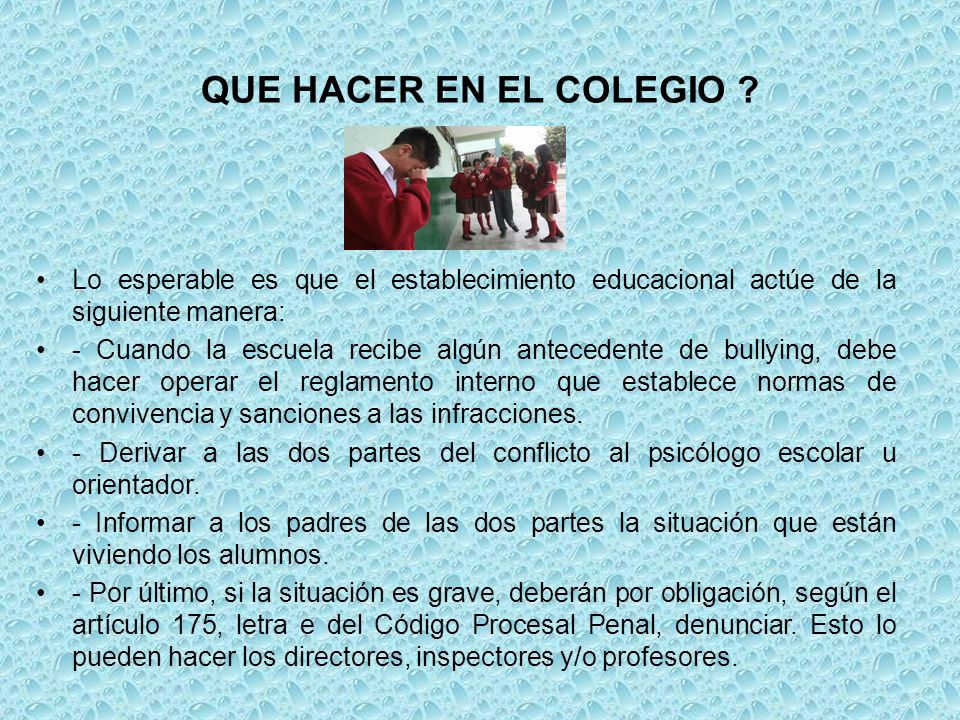 Lo esperable es que el establecimiento educacional actúe de la siguiente manera: