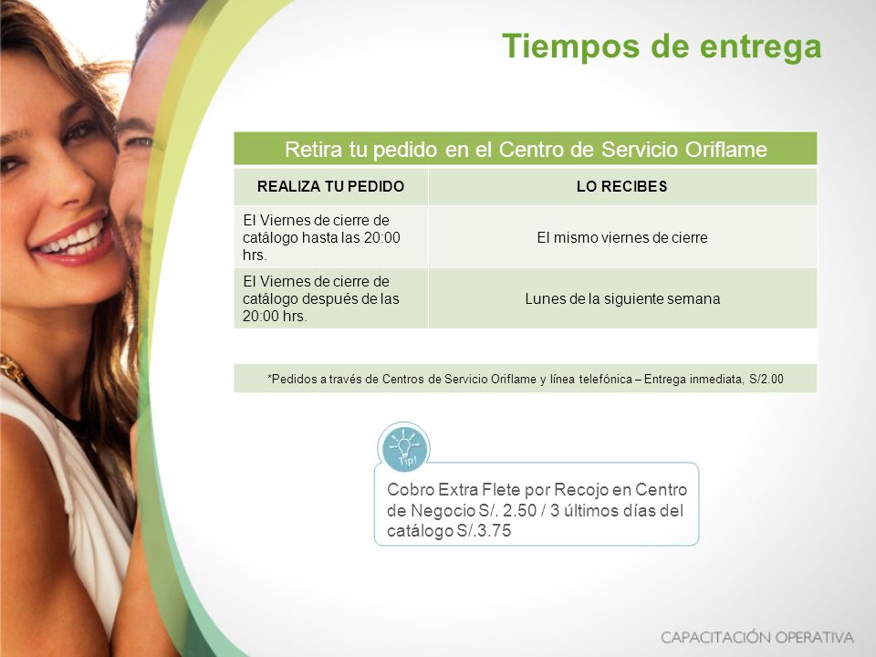 Tiempos de entrega Retira tu pedido en el Centro de Servicio Oriflame