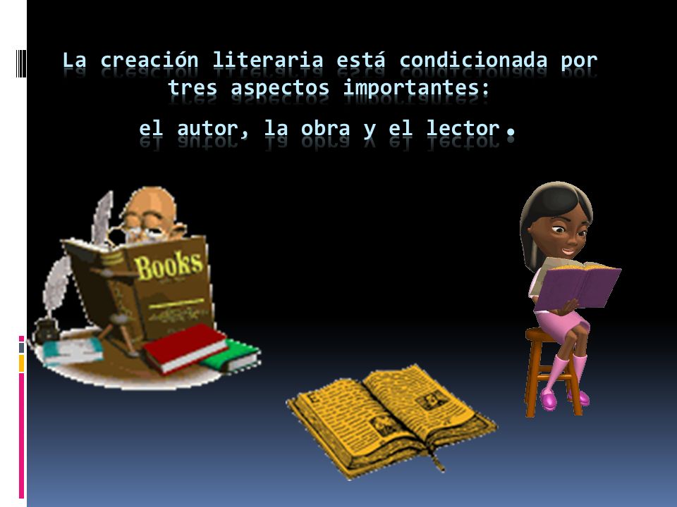 La creación literaria está condicionada por tres aspectos importantes: el autor, la obra y el lector.