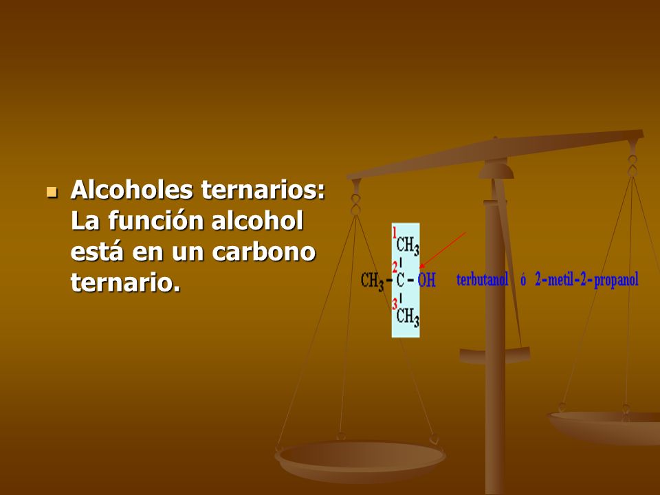 Alcoholes ternarios: La función alcohol está en un carbono ternario.