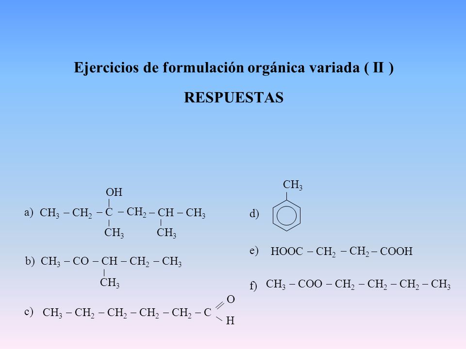 Ejercicios de formulación orgánica variada ( II ) RESPUESTAS