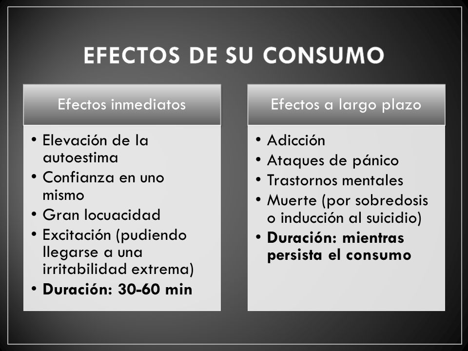 EFECTOS DE SU CONSUMO Efectos inmediatos Elevación de la autoestima
