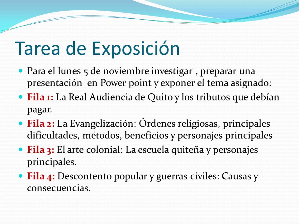 Tarea de Exposición Para el lunes 5 de noviembre investigar , preparar una presentación en Power point y exponer el tema asignado: