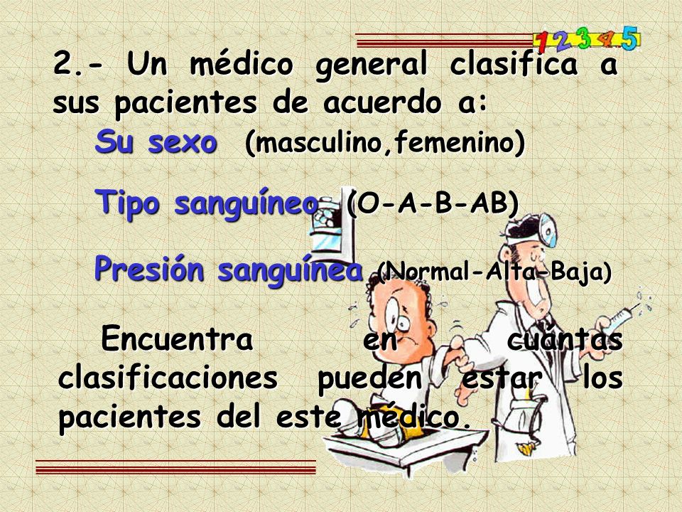 2.- Un médico general clasifica a sus pacientes de acuerdo a: