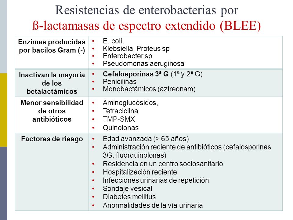Resistencias de enterobacterias por ß-lactamasas de espectro extendido (BLEE)
