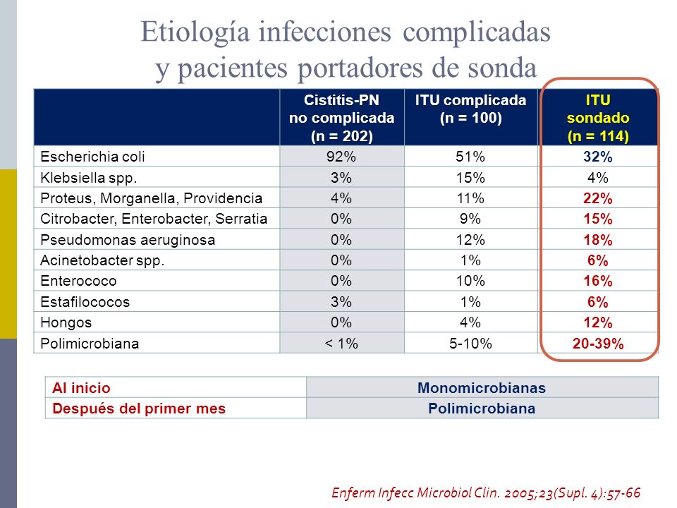 Etiología infecciones complicadas y pacientes portadores de sonda