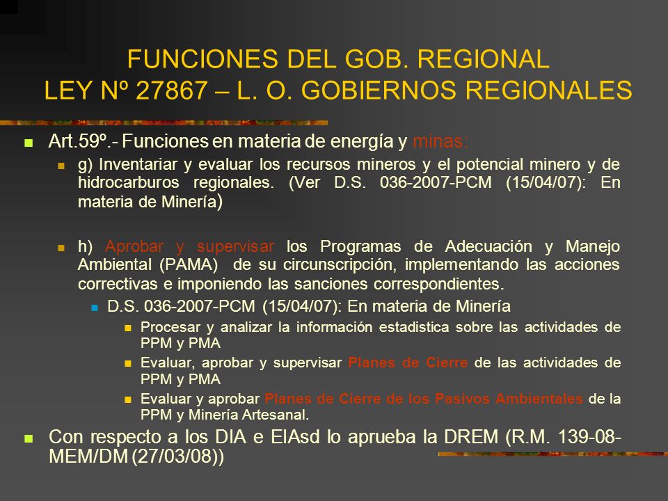 FUNCIONES DEL GOB. REGIONAL LEY Nº – L. O. GOBIERNOS REGIONALES