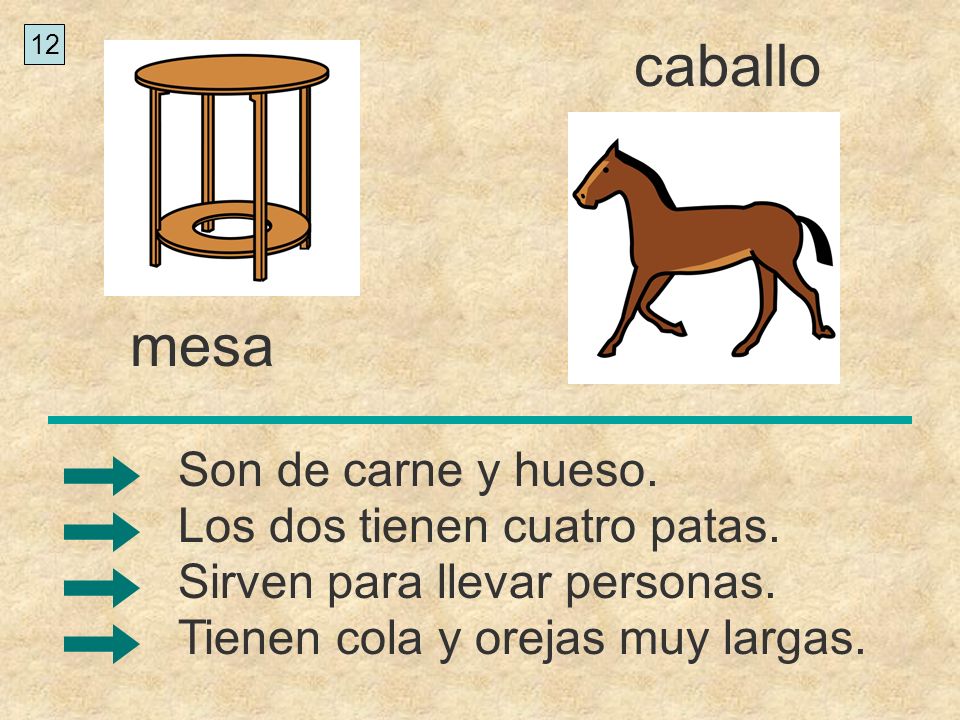 caballo mesa Son de carne y hueso. Los dos tienen cuatro patas.