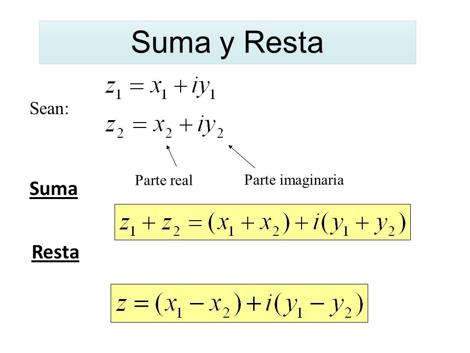 Suma y Resta Sean: Parte real Parte imaginaria Suma Resta