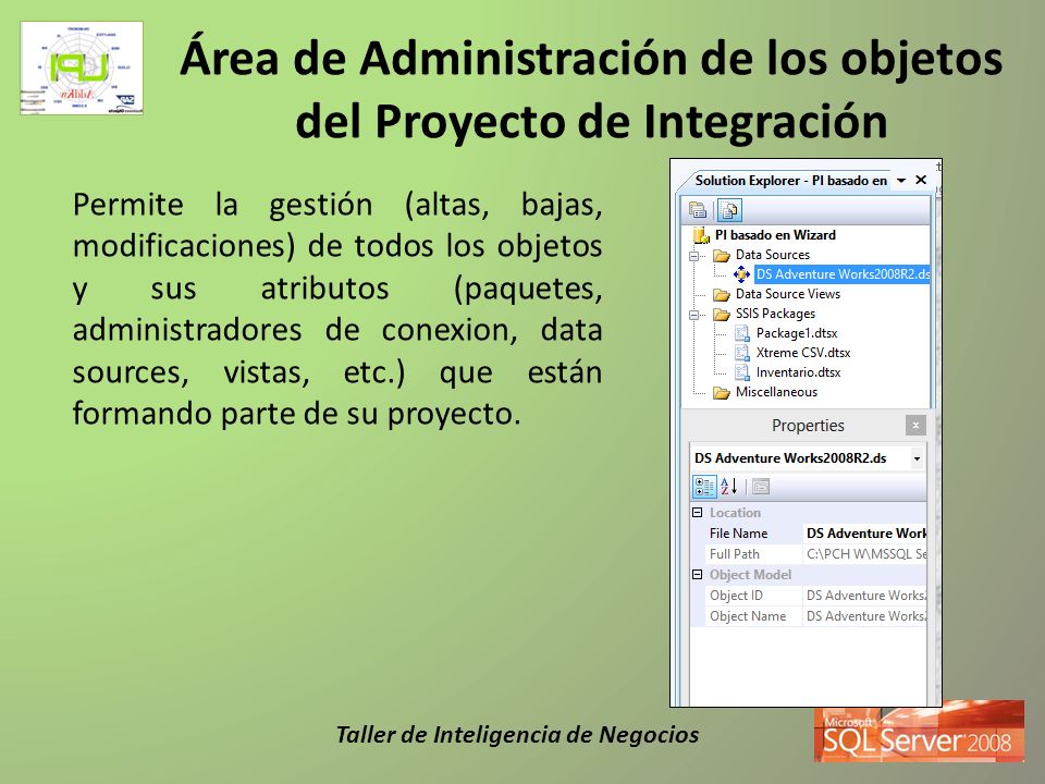 Área de Administración de los objetos del Proyecto de Integración