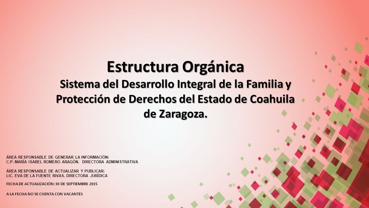 Estructura Orgánica Sistema del Desarrollo Integral de la Familia y Protección de Derechos del Estado de Coahuila de Zaragoza.