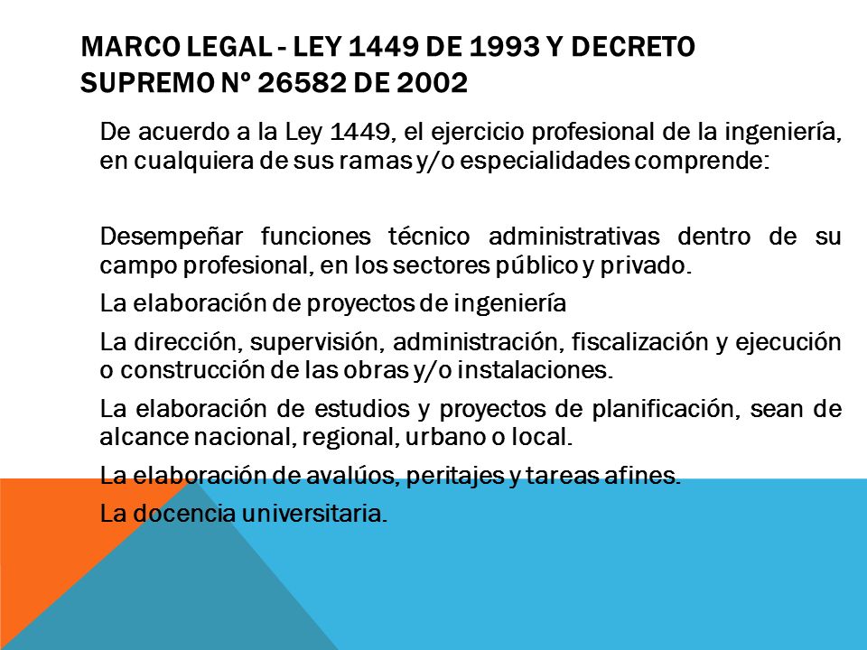 MARCO LEGAL - LEY 1449 DE 1993 Y DECRETO SUPREMO Nº DE 2002