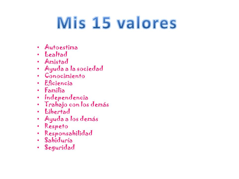 Mis 15 valores Autoestima Lealtad Amistad Ayuda a la sociedad
