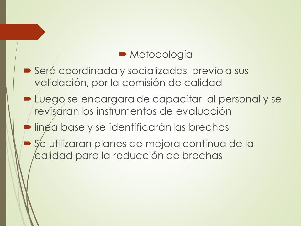Metodología Será coordinada y socializadas previo a sus validación, por la comisión de calidad.
