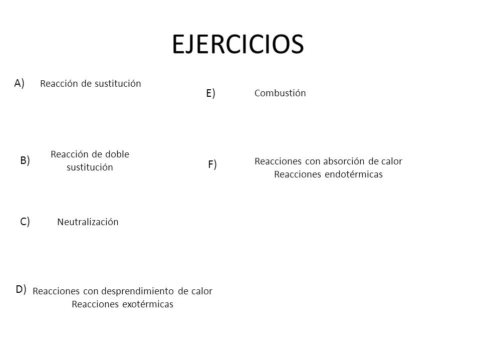 EJERCICIOS A) E) B) F) C) D) Reacción de sustitución Combustión