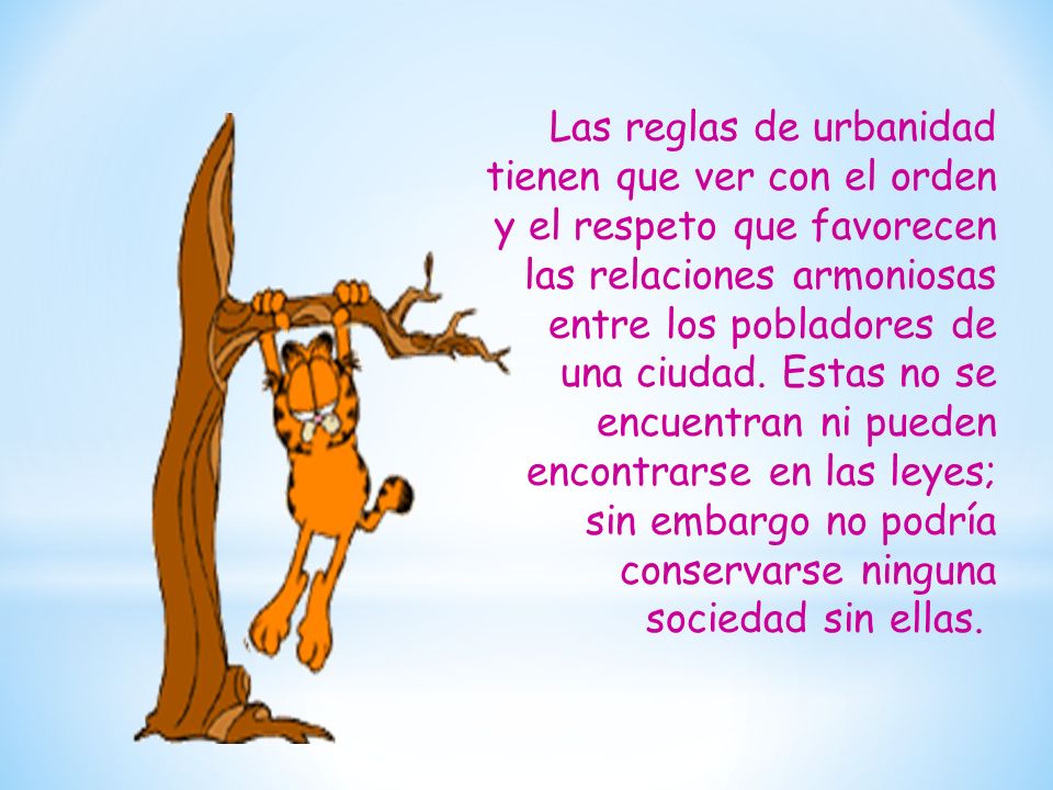 Las reglas de urbanidad tienen que ver con el orden y el respeto que favorecen las relaciones armoniosas entre los pobladores de una ciudad.