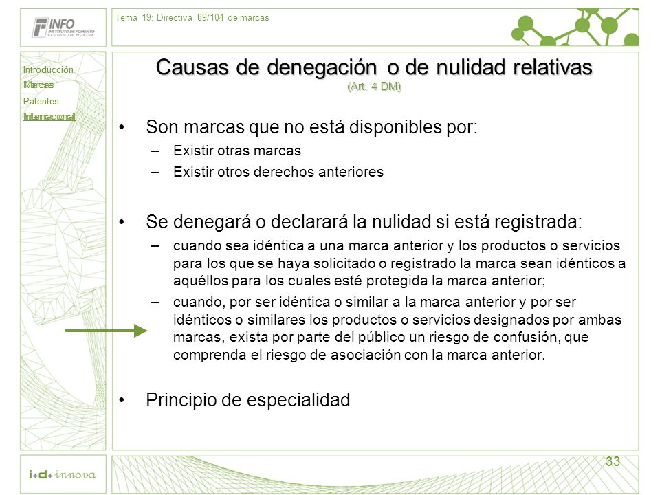 Causas de denegación o de nulidad relativas (Art. 4 DM)