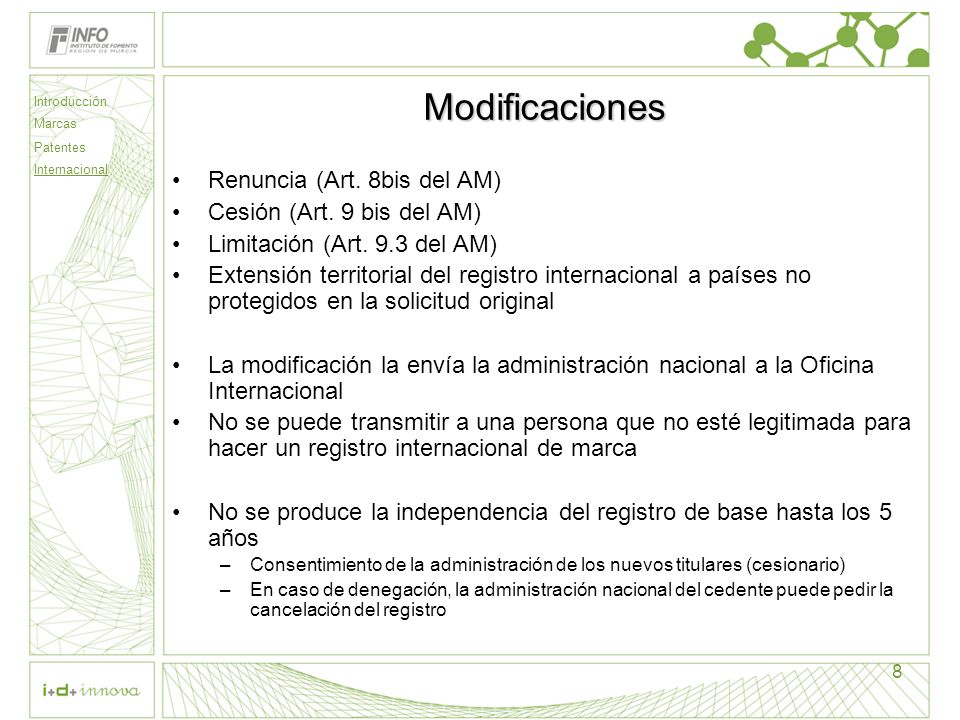 Modificaciones Renuncia (Art. 8bis del AM) Cesión (Art. 9 bis del AM)