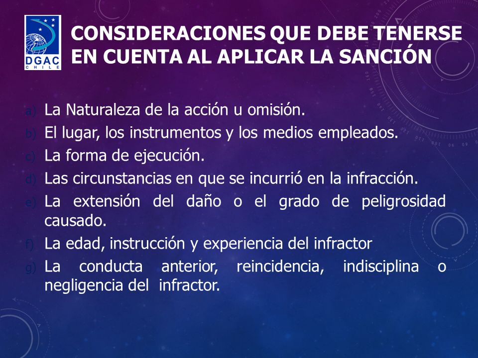 CONSIDERACIONES QUE DEBE TENERSE EN CUENTA AL APLICAR LA SANCIÓN