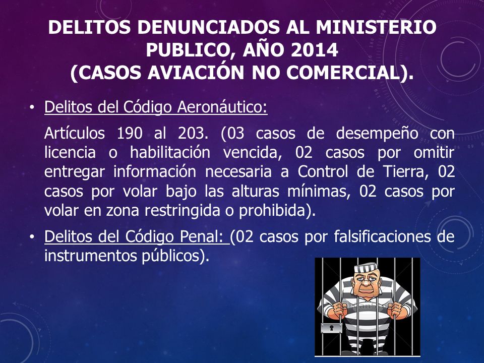 DELITOS DENUNCIADOS AL MINISTERIO PUBLICO, AÑO 2014 (Casos aviación no comercial).