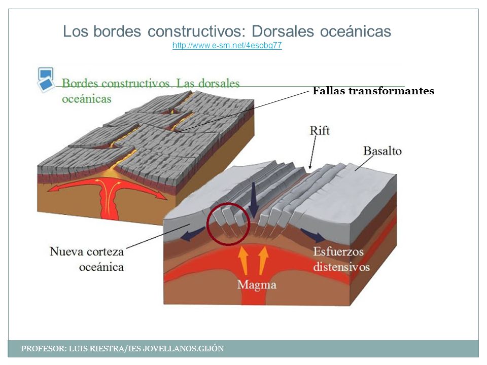 Los bordes constructivos: Dorsales oceánicas   e-sm