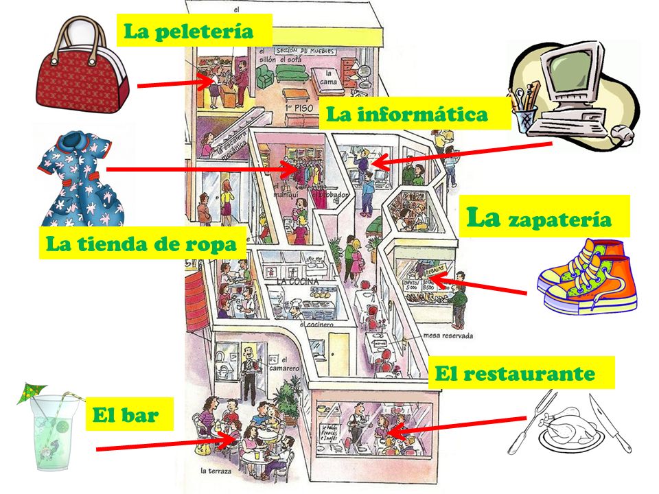 La zapatería La peletería La informática La tienda de ropa
