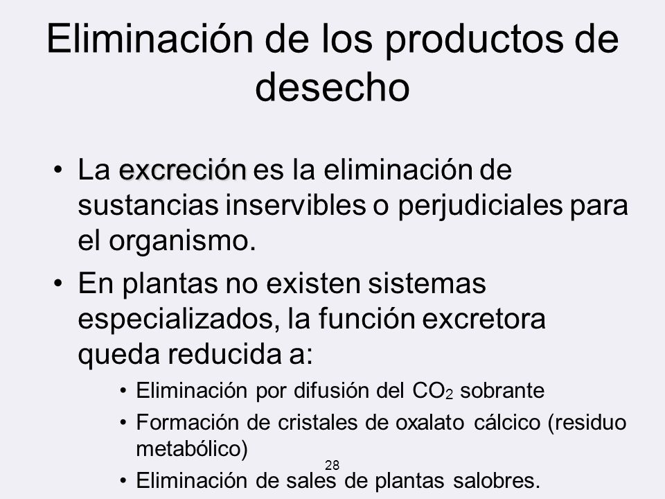 Eliminación de los productos de desecho