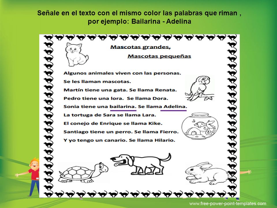 Señale en el texto con el mismo color las palabras que riman ,