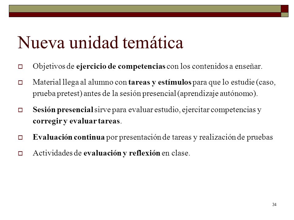 Nueva unidad temática Objetivos de ejercicio de competencias con los contenidos a enseñar.