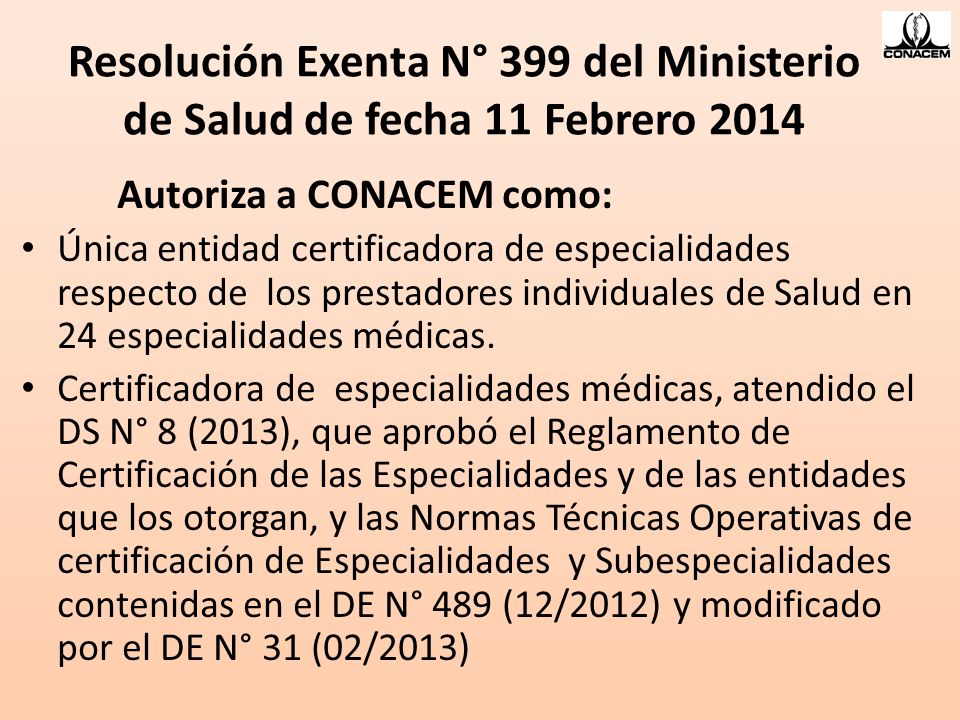 Resolución Exenta N° 399 del Ministerio de Salud de fecha 11 Febrero 2014