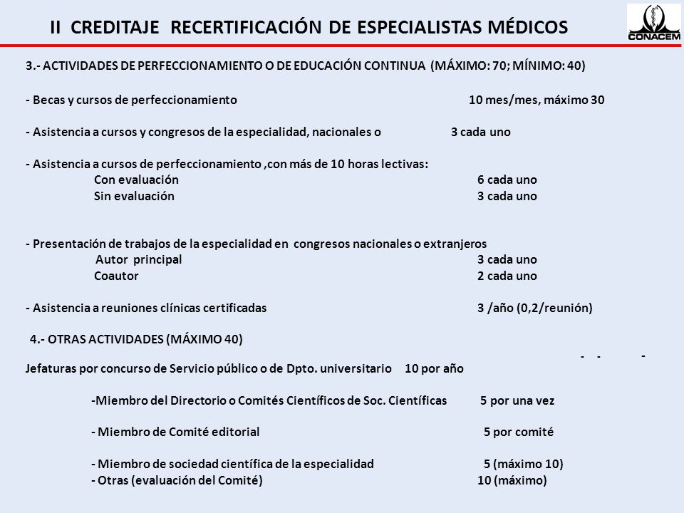 II CREDITAJE RECERTIFICACIÓN DE ESPECIALISTAS MÉDICOS