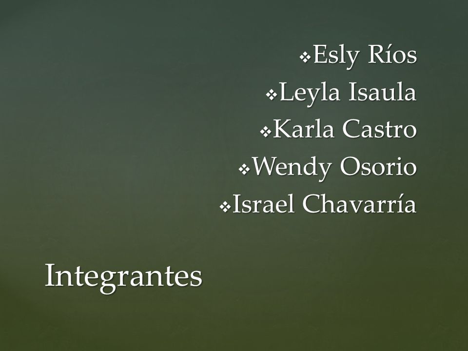Integrantes Esly Ríos Leyla Isaula Karla Castro Wendy Osorio