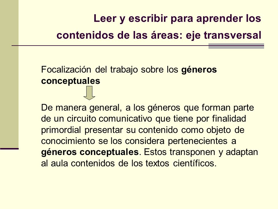 Leer y escribir para aprender los contenidos de las áreas: eje transversal