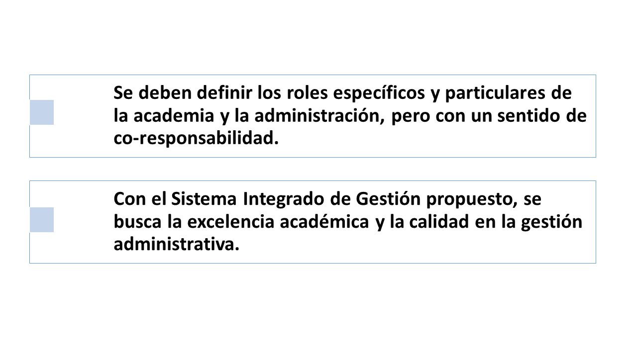 Se deben definir los roles específicos y particulares de la academia y la administración, pero con un sentido de co-responsabilidad.