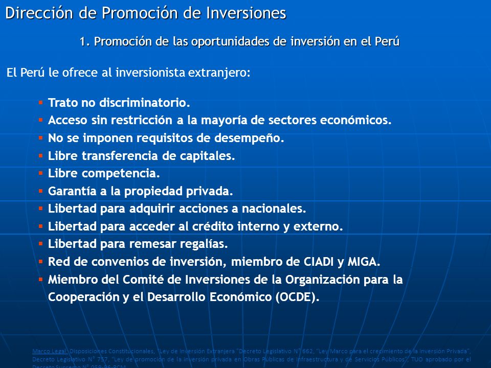 1. Promoción de las oportunidades de inversión en el Perú