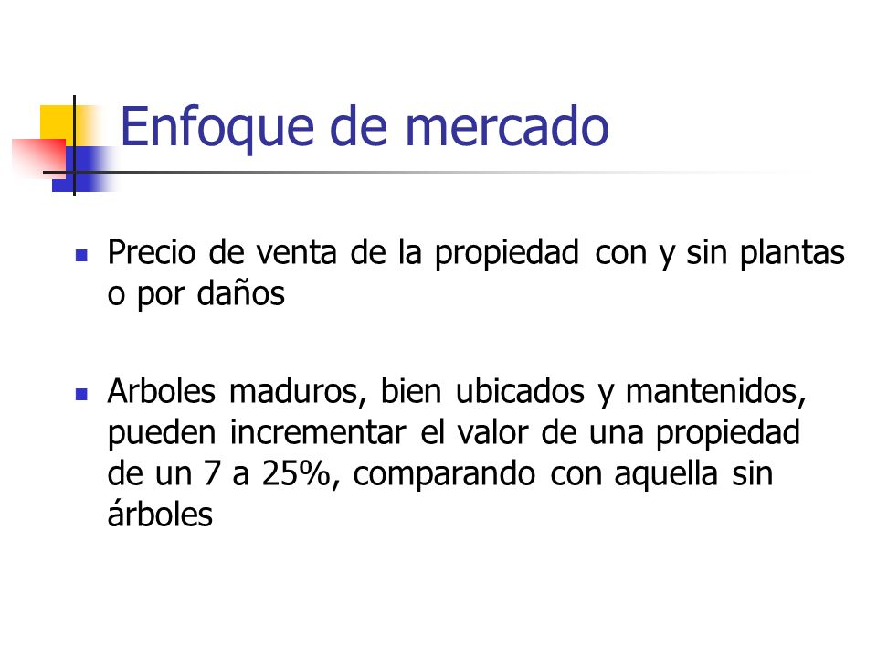 Enfoque de mercado Precio de venta de la propiedad con y sin plantas o por daños.