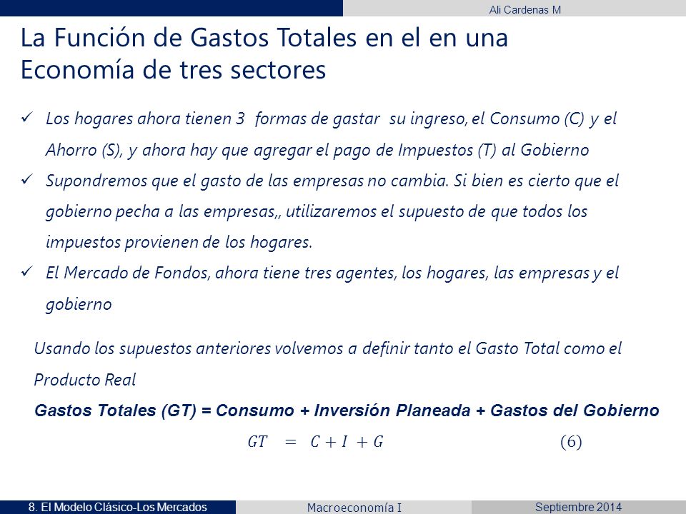 La Función de Gastos Totales en el en una Economía de tres sectores