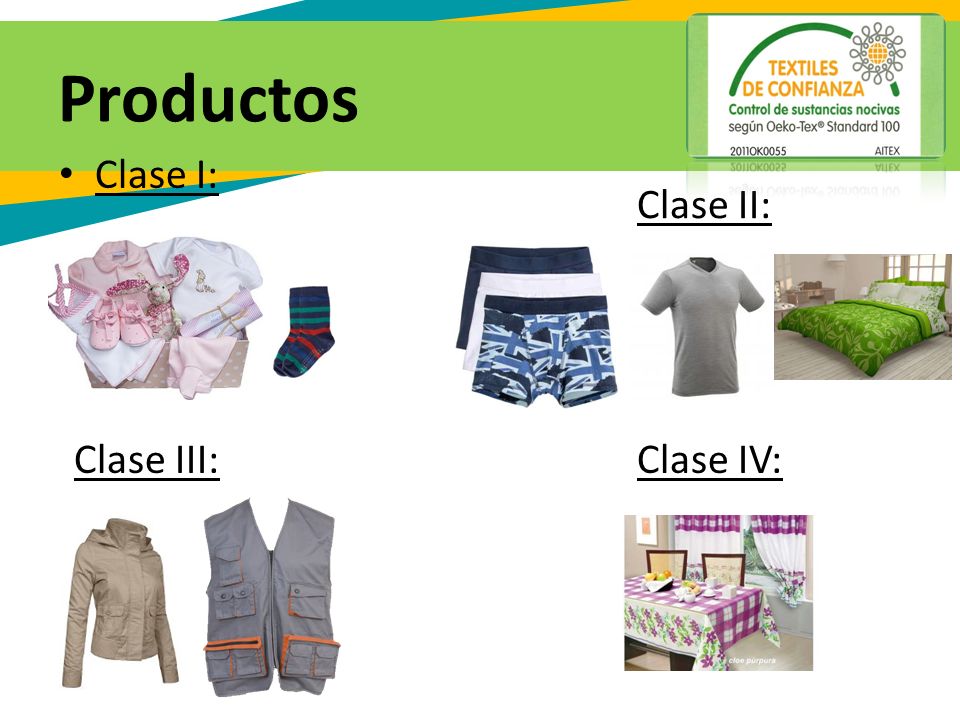 Productos Clase I: Clase II: Clase III: Clase IV: