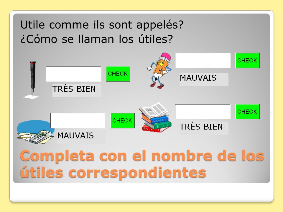 Completa con el nombre de los útiles correspondientes