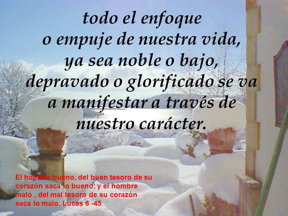 todo el enfoque o empuje de nuestra vida, ya sea noble o bajo, depravado o glorificado se va a manifestar a través de nuestro carácter.