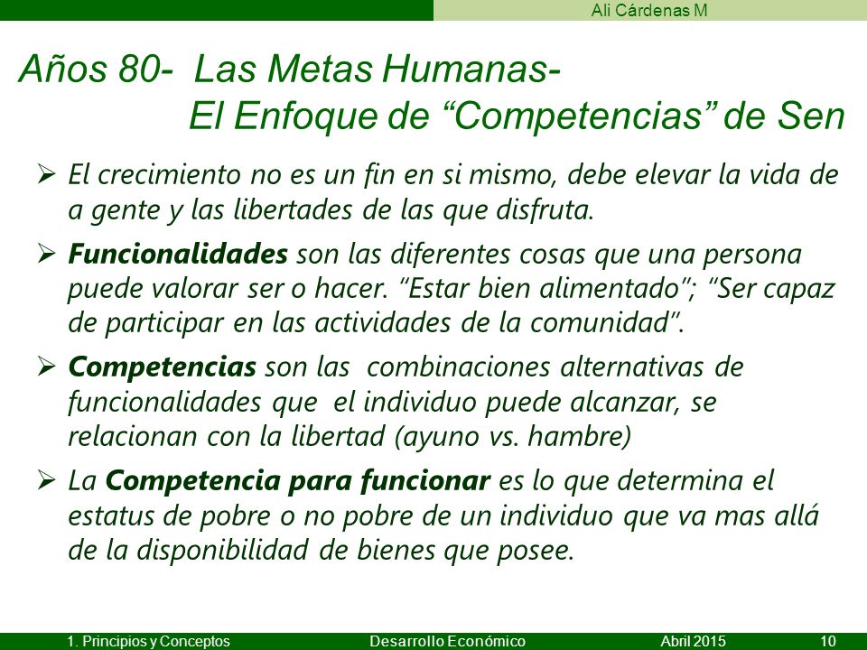 Años 80- Las Metas Humanas- El Enfoque de Competencias de Sen