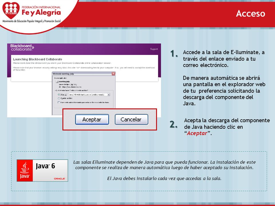 El Java debes instalarlo cada vez que accedas a la sala.
