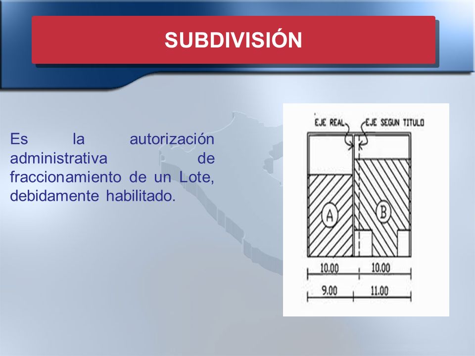 SUBDIVISIÓN Es la autorización administrativa de fraccionamiento de un Lote, debidamente habilitado.