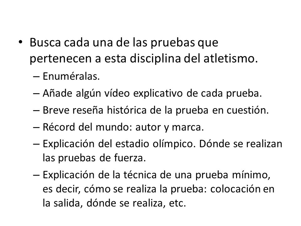 Busca cada una de las pruebas que pertenecen a esta disciplina del atletismo.
