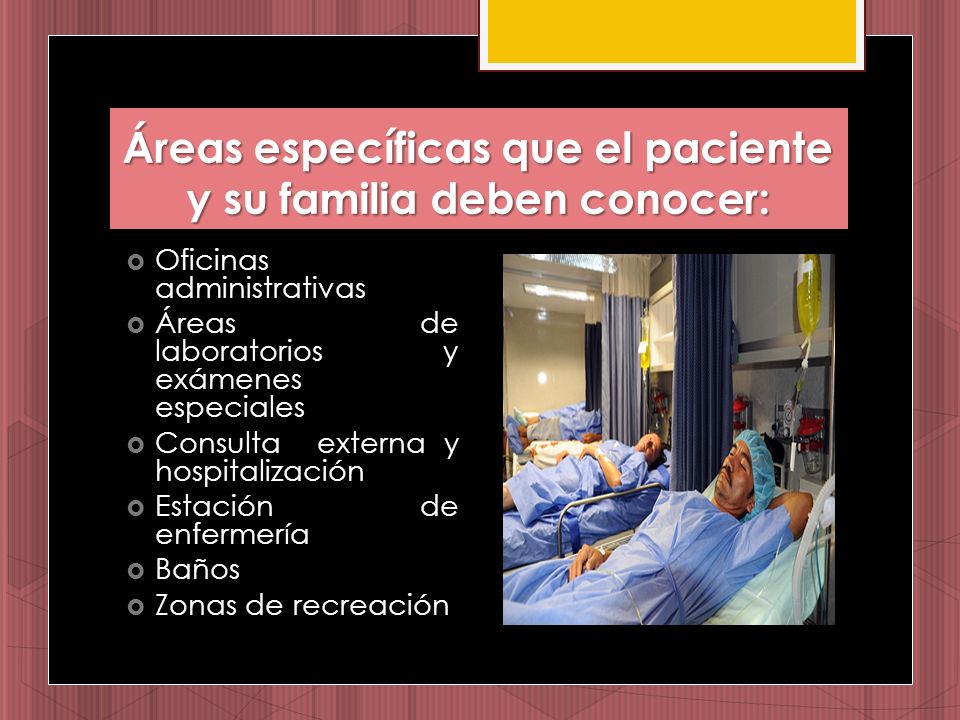 Áreas específicas que el paciente y su familia deben conocer:
