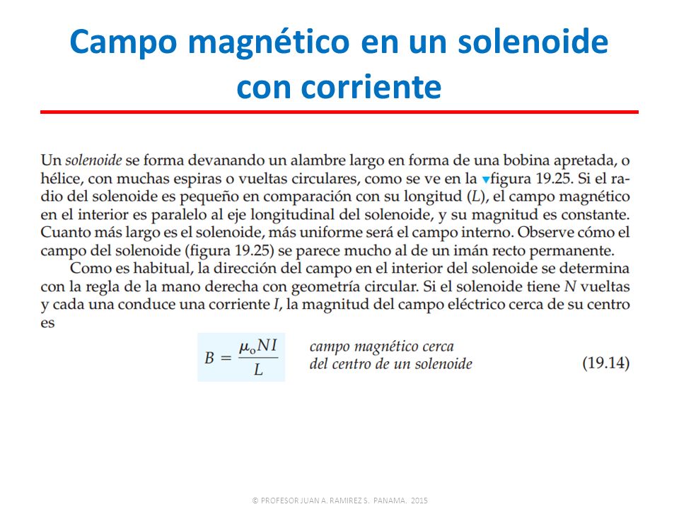 Campo magnético en un solenoide con corriente