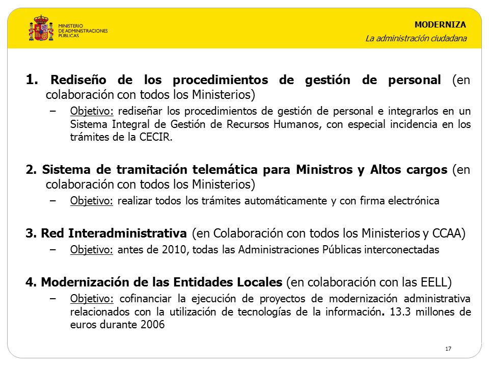 1. Rediseño de los procedimientos de gestión de personal (en colaboración con todos los Ministerios)