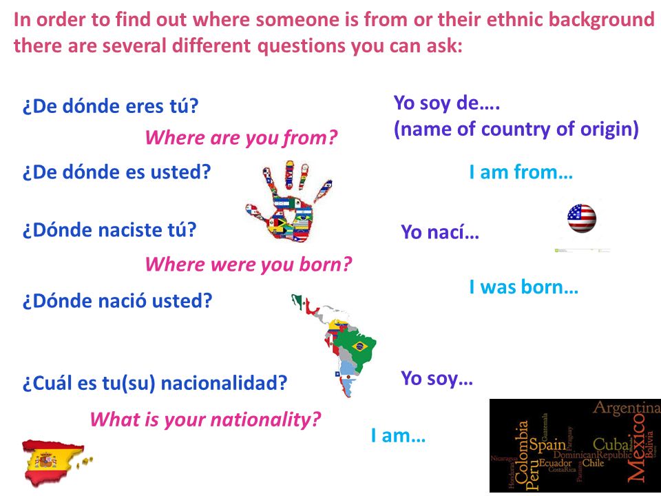 In order to find out where someone is from or their ethnic background there are several different questions you can ask: