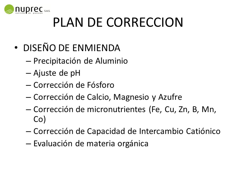 PLAN DE CORRECCION DISEÑO DE ENMIENDA Precipitación de Aluminio
